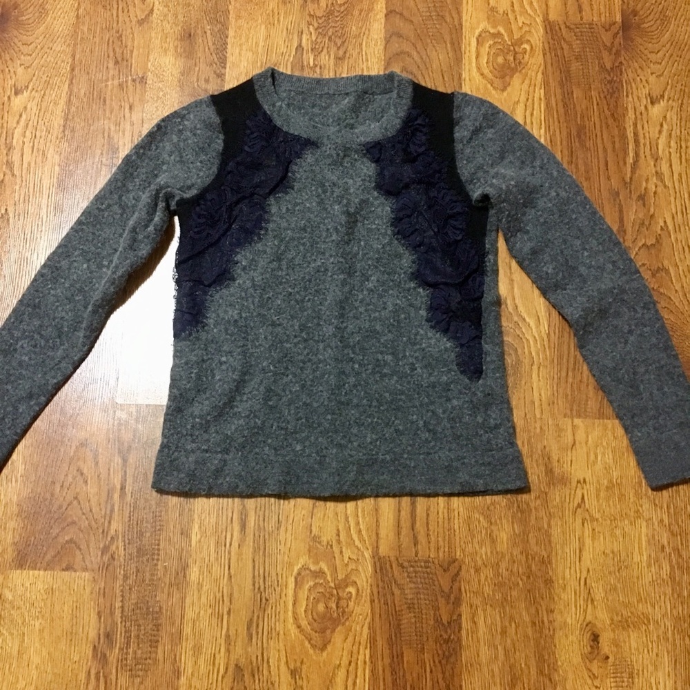 Black and gray work sweater with lace detail